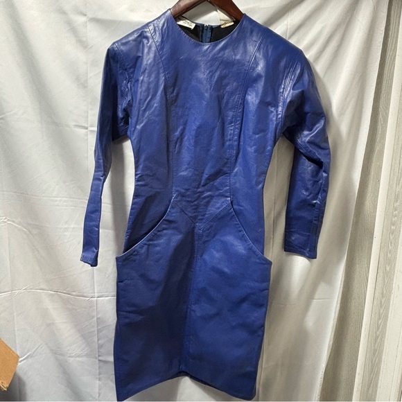 VTG West Bay Sport Women’s 6 Long Sleeve Blue Leather Dress - Picture 1 of 12